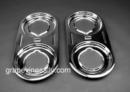 NEW CHROMED Original Vintage Wedgewood Stove Top Drip Tray Insets. These are original vintage O'Keefe & Merritt gas stove grate drip well stove top insets. Please note, these are the style that has the pilot covers that sat at the center of each drip tray. The two original pilot covers are usually missing, however they are included, and have also been re-chromed. Their attaching clips are not included. The metal integrity is excellent. All pieces are in gorgeous condition. These are a very rare find.
 
All of our new chromed parts are 'Triple Plated' (copper, nickel, chrome)
 
MEASUREMENTS: (Measured from the top side edges) Overall Length - 17-3/8"  /   Overall Width - 8-3/8"
Inner Burner hole diameter L to R: Front & Rear: 4.0"
 