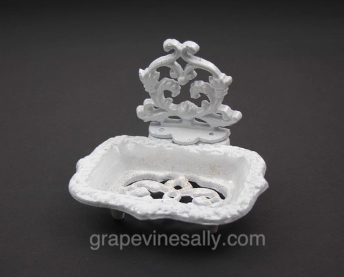 Porcelain Enameled Antique Soap Dish. 
 
MEASUREMENTS: W 4.0" x D 5-1/4"  -  Overall Height: 4-1/2"