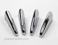 Set of 4 Original Vintage O'Keefe & Merritt Gas Stove 12" Oven Door & Drawer Handle End Caps. These end caps are nice used chrome. They are bright and shiny - there are a few flea bite on the undersides, the undersides are not visible when they are installed.  

These fit the vintage 1940's - 1950's O'Keefe & Merritt 35" gas stoves that use the 12" bakelite handles on the left storage area door panel. 