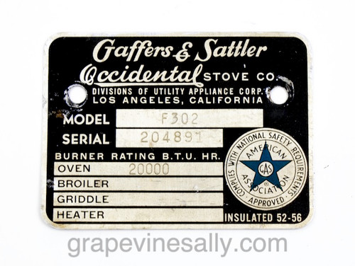 Gaffers & Sattler / Occidental Manufacturers Plate