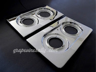 Original Vintage Wedgewood NEW CHROMED L&R Stove Tops. Fit the 40" Wedgewood vintage stoves. Please note - These have the two L&R outside round corners on each side. These are original vintage Wedgewood new chromed stove tops. This is a very nice set. MEASUREMENTS: Length 20.5"  /  Width 12-1/4"  /  GRATE INSET: Length 16-7/8"  /  Width 8-1/8"

All of our new chromed parts are Triple Plated (copper, nickel, chrome)
