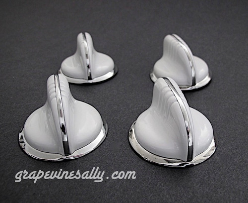 LIMITED SUPPLY
Set of 4 Original Vintage Wedgewood Stove Gas Control Knobs with Chrome Bezel Rings. We have reconditioned these knobs, they are all bright and shiny. There are no cracks, chips or stains - the rear "D"'s are in excellent condition. This is a gorgeous set. 

GVS Reconditioned.

If you need a 5th or 6th knob, paste this SKU: KWCR1 into our search box in the UPPER LEFT corner of any store page.

Each original vintage knob is reconditioned and thoroughly inspected for quality - we do not sell sub-standard knobs.

 
