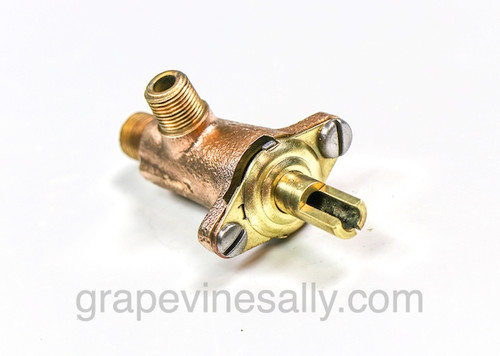 Fits the vintage 1950's-60's O'Keefe & Merritt Built-In Counter Top Stove Burner Gas Valve The stem turns smoothly and the threads are in good condition. This is the style that mounts on the main gas bar vertically and the gas line fitting screws directly to the end of the valve. 

Please note, we recommend you have a certified professional or company with experience in this area inspect these parts prior to installation. Alway check for gas leaks when completing your repairs.