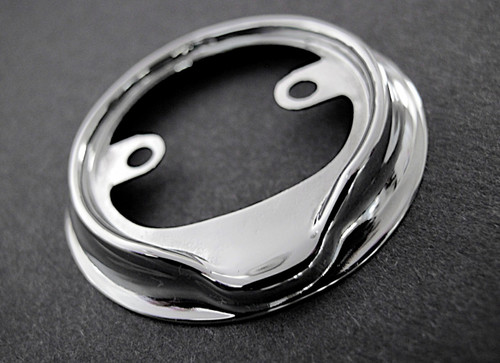 Original Vintage O'Keefe & Merritt Stove Burner Control Knob New Chromed Bezel Ring. The bezel ring reads:  < "ON   "OFF" > Screws to the rear of the knob with 2 screws.

All of our new chromed parts are 'Triple Plated' (copper, nickel, chrome)