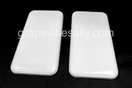 Set of two original 40's-50's vintage Western Holly stove top burner covers. The porcelain enameled finish is used and has normal wear. The finish is quite shiny, note there is a couple of touch-ups - they are barely noticeable when the covers are installed. The undersides show some burner heat staining. 

MEASUREMENTS: L 18-1/8" x W 9-1/4"