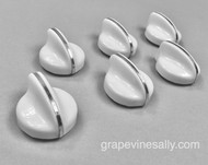 SAVE 20% WHEN YOU BUY SIX

Vintage O'Keefe & Merritt Stove Set of 6 Gas Burner Control Knobs. Bright and shiny, there are no cracks, chips or stains - the rear "D" is in excellent condition. This is the style that uses the 2 screw-on chrome bezels. Bezels not included.

Bezels are available in the store.