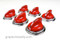 Set of 6 Vintage O'Keefe & Merritt Red Knobs. PLEASE READ FULL DESCRIPTION.

These knobs are ORIGINAL RED bakelite, these are not painted. Original red, black, yellow, blue knobs and handles are extremely rare and hard to find. When you find these you try to preserve them as long as possible. The rear of 3 needed repairs, the top right side of one has a small imperfection the size of a small pin head. It is barely noticeable. The bezel rings are all bright and shiny. We have of course reconditioned the tops, they are gorgeous. This is a very rare find.

THIS SET INCLUDES: 6 - O'Keefe & Merritt Vintage Red Stove Burner Control Knobs w/ Chromed Bezels Rings

O'Keefe & Merritt vintage red & black 15" & 12" handles are also available, see 'O'Keefe & Merritt Stoves' category > 'Handles'