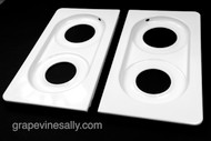These are very nice USED PORCELAIN ENAMELED original vintage 1940's-50's Wedgewood stove tops. These fit the vintage 36" wide Wedgewood stoves. This set has the outer 1/4 round corners - they sit within your stove top frame that surrounds the entire stove top. (white porcelain enamel frames are available in store at this time) 

MEASUREMENTS: Length 20-1/2" / Width 11.0" - Grate Insets: Length 16-7/8" / Width 8-1/8" / Round Burner Holes: rear 4.25" front 4.75"

 