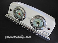 The Clocks Work!
Original Vintage 1950's Wedgewood Gas Stove Top White Porcelain Enameled Clock & Cooking Timer Assembly w/ NEW CHROME base plate.

The clock/timer rings. The porcelain finish is in beautiful shiny condition. The clock timer faces are also in very nice bright condition. All the white plastic knobs are intact and in good condition and turn as intended. Both clock and timer glass are beautiful, no scratches, cracks or chips. The wiring is in good condition, included is a new 16G appliance cord. We have disassembled all of the components from the assembly housing and thoroughly clean all parts (not the motors or gear parts) It is spotless.The clock  timers are working.  

MEASUREMENTS: 
Mounting Plate Length 14.0"  /   Depth 3.0"  /  Mounting Plate to Stove Top Holes 13-1/4" on center

 Clock/Timer Housing: Length 11.50"  /  Depth 2.25" 

All of our new chromed parts are 'Triple Plated' (copper, nickel, chrome).