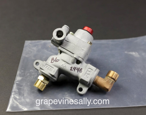 Last One - Vintage Robertshaw TS-10 Factory Re-Built Safety Valve with Pilot In/Out. Please note the 'In' and 'Out' directions, the 'In' elbow allows for two different 'In' gas plumbing directions. Please be certain they line up with your plumbing. This safety valve is guaranteed to work like a new. Warranty One Year.

GAS CONNECTION - Inlet/Outlet - 1/4" pipe w/ fittings. Pilot Plugs not included. 

A ONE YEAR WARRANTY IS INCLUDED.

 "RE-BUILT" When we use this term, this means we at GrapevineSally have had the part newly RE-BUILT by factory professionals with over 50 years of experience working with vintage thermostats, safety valves and related gas products. It also means that the thermostat or safety valve HAS NOT BEEN USED post re-build and will perform as new. All re-built thermostats and safety valves are original vintage parts.There are NO REFUNDS, RETURNS or EXCHANGES on re-built thermostats or safety valves. 

 We recommend you have a certified professional or company with experience in this area install this part. 
