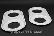 Original Vintage Wedgewood Stove Top Oval Drip Tray Insets.

These are original vintage Wedgewood stove top oval inset panels. The metal integrity is excellent. The porcelain enamel is bright white and shiny. This set has been thoroughly cleaned, polished and ready to use. This is a very nice used set.

MEASUREMENTS: (Measured from the top side edges) 
Overall Length - 17-1/4" / Overall Width - 8-1/4"
Burner holes: Front - 4-3/4" / Rear - 4-1/4"