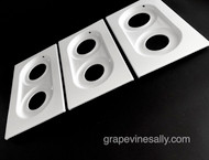 PLEASE READ FULL DESCRIPTION.
 
PLEASE NOTICE: This set has the square outer corners, NOT the 1/4 round outer corners that are found on other 1940's-50's vintage Wedgewood stoves top panels.
 
FULL SET of 3 Stove Tops - These fit the vintage 40" Wedgewood 6 burner stove. This is a very nice used porcelain enamel stove top set. This is one of the nicest use porcelain enameled sets we've seen.  The metal integrity on all three panel is excellent - as with any used set there is a very small surface rust in a couple of area, but nothing that has damage the steel. See the last photo. We have touched up the a few small areas, not noticeable when they are installed. The porcelain enamel is bright and shiny, all pieces have been thoroughly cleaned and polished - this is the only 6 burner complete set we have at this time in porcelain enamel. The last couple of photos show these tops with new porcelain enameled arrow double Wedgewood grates - the grate is for demonstration purposes only and is not included in this listing. 

These accommodate the 8.0" wide Wedgewood grate (measure the outer edges of the horseshoe ring)
 
PANEL MEASUREMENTS: Each Panel is 20-1/2" D x 12-1/4" W 
 
 
Add a set of new PE grates (in the store) and you'll have a beautiful new looking stove.
 
Call with any questions - we're happy to help.