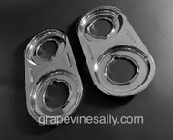 Original Vintage O'Keefe & Stove NEW CHROMED Stove Top Drip Tray Insets. This set is found on the late 50's-early 60's O'Keefe & Merritt built-in counter top stoves. These are in 'like new' condition. The metal integrity is excellent. The new chrome is gorgeous.
 
MEASUREMENTS: 
(measured from the top side edges)  Overall Length - 17-1/2"  /   Overall Width - 8-3/8"
Diameter Burner holes: 4.0" 
 
All of our new chromed parts are 'Triple Plated' (copper, nickel, chrome)
 
 