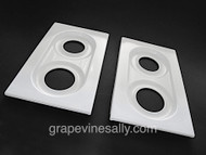 COMING SOON / Original Vintage 1940's-50's Wedgewood Stove Tops. 

These are NEW PORCELAIN ENAMEL. They fit the vintage 36" wide Wedgewood stoves. PLEASE NOTE, this set has the outer SQUARE corners (not the rounded corners) They sit within the stove top frame that surrounds the entire stove top. 

MEASUREMENTS: Length 20-1/2" / Width 11.0" - Grate Insets: Length 16-7/8" / Width 8-1/8" / Round Burner Holes: rear 4.25" front 4.75" 