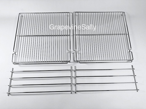 This is a complete 4 piece recently chromed oven rack set for the vintage Western Holly stove main ovens.

These are original Western Holly stove racks - the metal integrity is excellent. Included are two oven racks, two sidewall inserts.

Each Oven Rack Measures:  Width 17-1/2" x Depth 18-1/4" 

Each Sidewall Insert Measures:  W 17-7/8"  x H 7-5/8" (front & rear vertical posts)