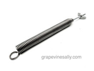 NEW Vintage Western Holly Gas Stove Oven Door Spring. This style uses a threaded post. Often you may see a square nut or a wing nut on the post, we have replaced the threaded post and the wing nut new. The post and wing nut are adjustable.

For proper door function it is a good idea to replace both springs to maintain proper tension. This will also help prevent knob and panel heat browning.

We have a very limited supply of these springs.

MEASUREMENTS: Overall Length Extended 7.0"  /  Closed Length 5-5/8"  

Coil Portion Only Length 4-3/4" (does not include the eye hook)   /   Coil Width 1/2" 

 

Call if you have any questions.

