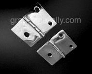 A Set of Two Original NEW CHROMED Vintage Stove Hinges.

Measurements: Hinge width: 1-1/2"  /  2 screw holes: 1.0" OC  /  Single screw hole: 3/4"