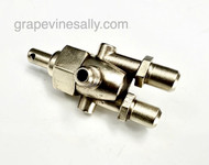 LIMITED SUPPLY - 1930's Vintage Wedgewood Original Gas Burner Control Valve. Our valves are all re-conditioned, the stem turns smoothly and the threads are in good condition. These are a very rare find.
Please note, this valves use a knob/dial that uses a set screw to attach to the valve stem.
MEASUREMENTS: 2 Orifice Holes - 3/4" on center / Outside to Outside - 1-1/8"
THIS VALVE IS USED. Please note, we recommend you have a certified professional or company with experience in this area inspect these parts prior to installation.