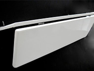 Original 35" O'Keefe & Merritt White Porcelain Enameled Stove Top Folding Vanishing Cover & Shelf. There are some "flea-bites" on some of the chrome trim, including hinges and hinge arms -The expose white porcelain enamel is used, yet bright and shiny - no chips or stains on the exposed areas. Please notice the standard one underside black panel, this side has some slight heat staining - this is quite common as this is the side that faces downward over the rear burners when the shelf is being utilized. IT IS NOT VISABLE WHEN SHELF IS IN USE. The other panel underside is in nice shiny condition. This vanishing stove top cover/folding shelf fits the O'Keefe & Merritt 35"vintage gas stove.This is a gorgeous used vanishing self.
 
PLEASE NOTE, this is the vanishing shelf style that uses the 2 chrome support rods that mount on the outer stove SIDE PANELS. They lift up and catch the outer shelf corner holes to support the shelve.
 
MEASUREMENTS: (from rear) Width 33.75"  /  Depth 21.75" (fully extended) Rear Mounting Hinge Plate 3.75" (hinges included)
 