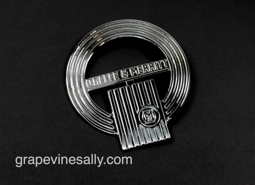 PLEASE READ FULL DESCRIPTION

This emblem was found on the 1946 O'Keefe & Merritt vintage stoves. It is a NEW CHROMED CLASSIC OK&M Logo Emblem. It mounts on the front center of the rear backsplash panel. Please note, it has two mounting bend over tabs. One of the tabs has broken off. Tabs can be fabricated out of thin aluminum and attached with JB Weld 'steel' epoxy found in most hardware stores. Please see the last photo.

This logo emblem is extremely rare and hard to find.