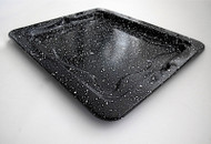 1940's - 1950's Original Vintage Wedgewood Gas Stove Porcelain Enameled Lower Broiler Oven Pan. This traditional speckled porcelain enameled broiler pan is as close to new porcelain enamel as one will find in a used part. Please note there are a couple of very small dings on a couple of the round corner edges, the underside has a couple of scuffs on one underside corner.