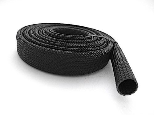 UL recognized. This sleeving is braided from fiberglass that is heat-treated and coated with high-temperature resins. Still quite flexible, made of fiberglass to withstand the high heat applications. Protect range wiring, vintage stove top clock and timer wiring. Also resists abrasion, chemicals, solvents, and oil. Use where toughness and durability are essential in high-temperature, physically abrasive applications. Temperature range is -90° to 1200° F.  
ID 3/8"  /  Wall Thickness 1/16"  /  Color - Black  /  FREE SHIPPING