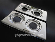 Original Vintage 35" O'Keefe & Merritt NEW CHROMED L&R Stove Tops. 3 grate peg holes in each drip well. These are original vintage O'Keefe & Merritt new chromed stove tops. These fit the 35" O'Keefe & Merritt vintage gas stoves. The two lower stainless trim pieces are included. These have the three grate peg holes in each of the drip wells.
 
MEASUREMENTS: Depth 22.0"  /  Depth at Corners 22-1/2"   /  Width 11-1/2"

PLEASE NOTICE:   Drip well grate peg  holes - Three each
 
All of our new chromed items are 'Triple Plated' (copper, nickel, chrome)