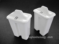 Original Vintage O'Keefe & Merritt Stove Top Clock/Timer Drop-In Salt & Pepper Shakers . This is an original OK&M stove top shaker set - both shakers have been reconditioned including new lettering, there are no chips or cracks. Plugs are not included. New cork plugs are included.
 Inserted Section Measurements: Width 2.0"  /  Depth 1-3/8""  /  Height 3.0"