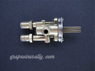 O'Keefe & Merritt, Wedgewood Original Gas Burner Control Valve. Our valves are all re-conditioned, the stem turns smoothly and the threads are in good condition. MEASUREMENTS: 2 Orifice Holes - 3/4" on center  /  Outside to Outside - 1-1/8"

THIS VALVE IS USED. Please note, we recommend you have a certified professional or company with experience in this area inspect these parts prior to installation. 
