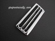 PLEASE READ FULL DESCRIPTION.
Vintage OKeefe & Merritt stove original used chrome stove top vent. The chrome is in very nice bright & shiny condition. Fits the vintage 1940's - 1950's O'Keefe & Merritt stoves.
O'Keefe & Merritt made several different styles of vents that on the surface look alike. They have subtle differences. This style has the thicker fins. If you have questions call us and we'll see that you get the correct vent.
MEASUREMENTS: Width 6-1/8" / Depth 2-1/2"