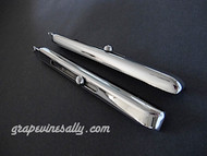VERY LIMITED SUPPLY - Left & Right NEW CHROMED Original 1940's - 1950's Vintage O'Keefe & Merritt Stove Top Folding Vanishing Shelf & Cover Sliding Support Rods. These are gorgeous.
 
These are the support rods that mount on the OUTER side edges of your shelf panel. Attaching screws not included. A very rare find.
 
All of our new chromed parts are 'Triple Plated' (copper, nickel, chrome).
 