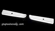 Set of two LEFT & RIGHT original 1940-1950's Vintage Classic Wedgewood Stove Oven Door Handle White Bakelite Trim. Bakelite handle trim 'shoes' - mount between handle and oven door. Bright and shiny ready to install.

PLEASE NOTE, these work with the smooth chrome handles - NOT THE RIBBED STYLE OF HANDLES.

The style with the 3 holes work with the ribbed style handles.
Also available.

MEASUREMENT: Overall length 4-1/8"