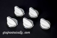 Set of 5 Flush Mount Original Vintage Wedgewood Stove Gas Control Knobs with Chrome Bezel Rings. We have reconditioned these knobs. There are no cracks, chips or stains - the rear "D"'s are in excellent condition. This is a beautiful set.

GVS Reconditioned.
