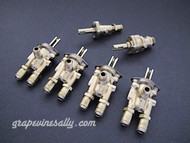 Set of 6 Original Vintage O'Keefe & Merritt, Wedgewood Gas Burner Control Valves. Set Includes: 4 gas burner valves + 1 center griddle valve + 1 Broiler Oven Valve. Our valves are all re-conditioned, the stems turns smoothly and the threads are in good condition.

Please note: The orifice holes on this style burner valve are 3/4" apart, outer edges are 1.0"

THESE VALVES ARE USED - Please note, we recommend you have a certified technician or company with experience in this area inspect these parts prior to installation.

 