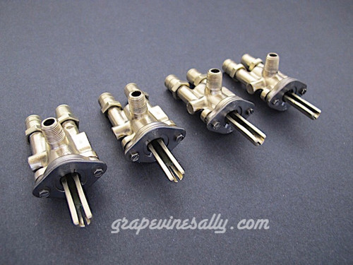 Set of 4 Original Vintage O'Keefe & Merritt, Wedgewood Gas Burner Control Valves. Set Includes: 4 gas burner valves. Our valves are all re-greased, the stems turns smoothly and the threads are in good condition.

Please note: The orifice holes on this style burner valve are 3/4" apart, outer edges are 1.0"

THESE VALVES ARE USED - Please note, we recommend you have a certified technician or company with experience in this area inspect these parts prior to installation.
