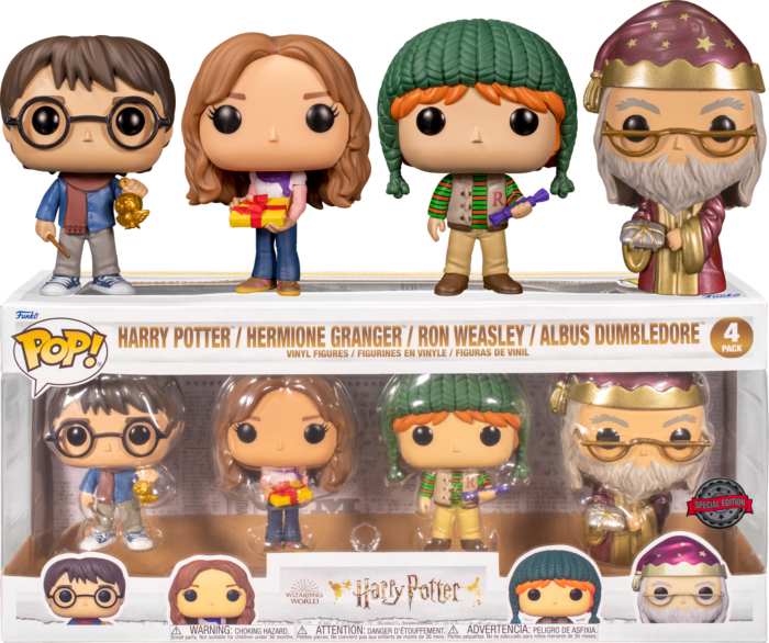 Harry Potter - Holiday Harry, Hermione, Ron & Dumbledore Metallic Pop! Vinyl  Figure 4-Pack