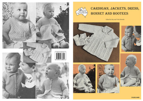 Cover image of Paragon heritage knitting book PARK100R Cardigan, Jacket, Dress, Bonnet and Bootees.