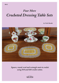 Front cover of Craft Moods publication BK42 (A4), Four More Crocheted Dressing Table Sets, by Vicki Moodie, square, round, oval and rectangle mats to crochet using #10 and #20 crochet cotton.