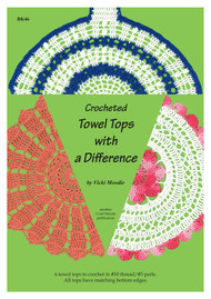 Front cover image of Craft Moods publication BK46 (A4) Crocheted Towel Tops with a Difference, by Vicki Moodie, Australian, 6 towel tops to crochet in #10 thread / #5 perle, all tops have matching bottom edges.