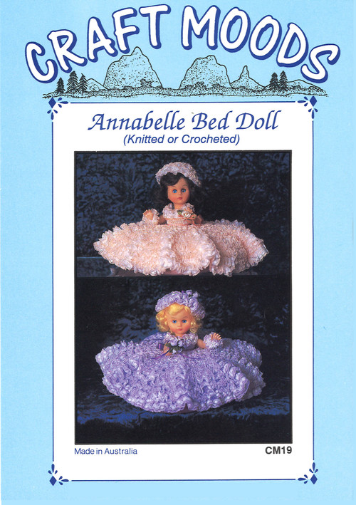 Picture of finished article CMPATKC19 Annabelle Bed Doll PDF crochet and knitted pattern by Vicki Moodie.