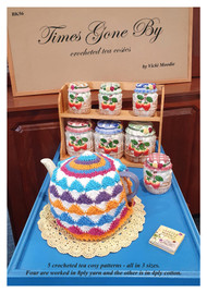 Front cover image of Australia Craft Moods publication BK56 (A4), Times Gone By crocheted tea cosies, by Vicki Moodie.