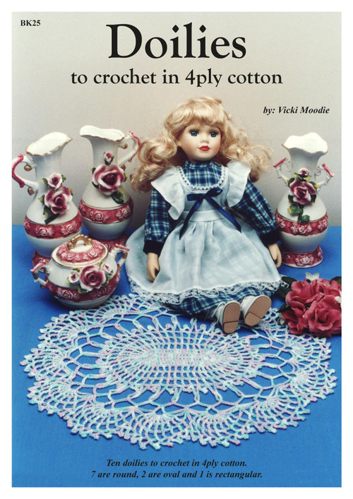 Front cover image of Australian Craft Moods publication BK25 (A4), Doilies to crochet in 4ply cotton, by Vicki Moodie.