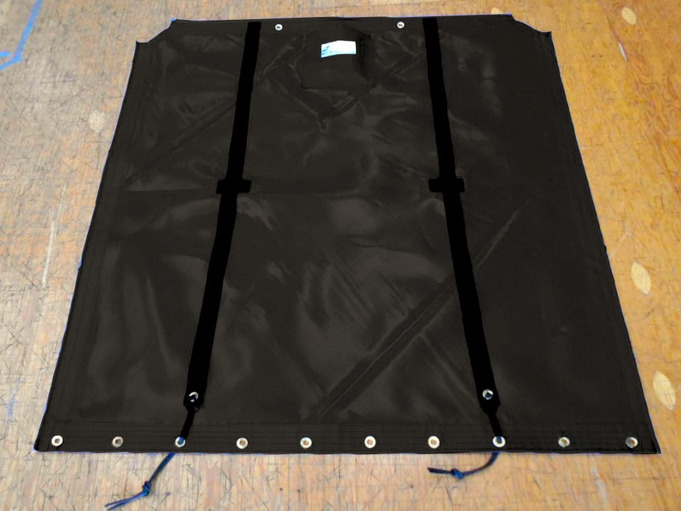 Trac 14 Bias Cut catamaran trampoline - made in America by skilled artisans at SLO Sail and Canvas. Hand pounded #4 brass spur grommets. Adjustable hiking straps made of 3” Polypropylene webbing.


