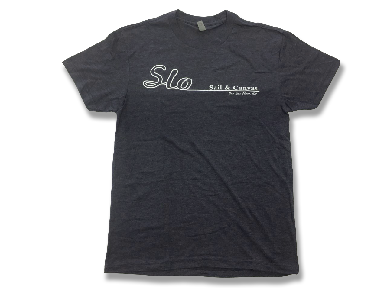 SLO Sail and Canvas T Shirt. Great to give to a sailor as a gift - or treat yourself to a comfortable lightweight T shirt! Shown in Vintage Navy.