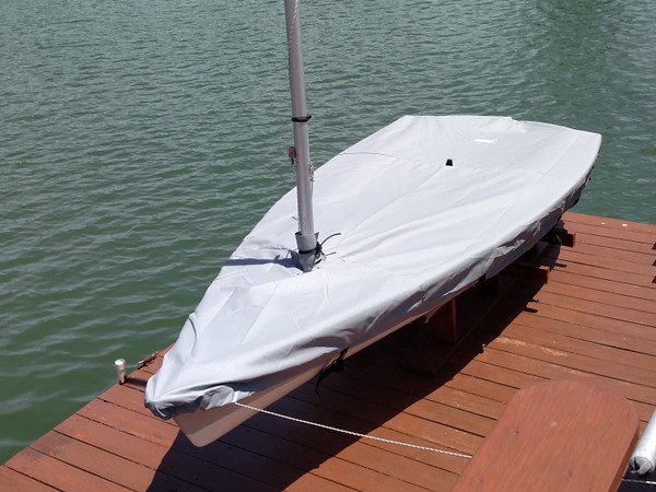 Expedition 12.5 sailboat Mast Up Flat Cover by SLO Sail and Canvas