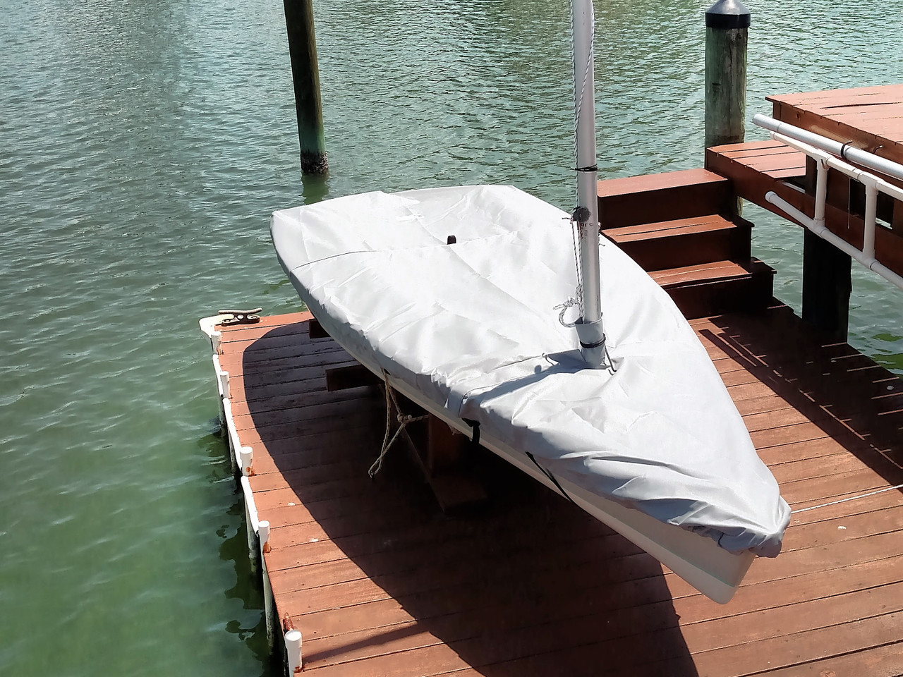 Expedition 12.5 sailboat Mast Up Flat Cover by SLO Sail and Canvas