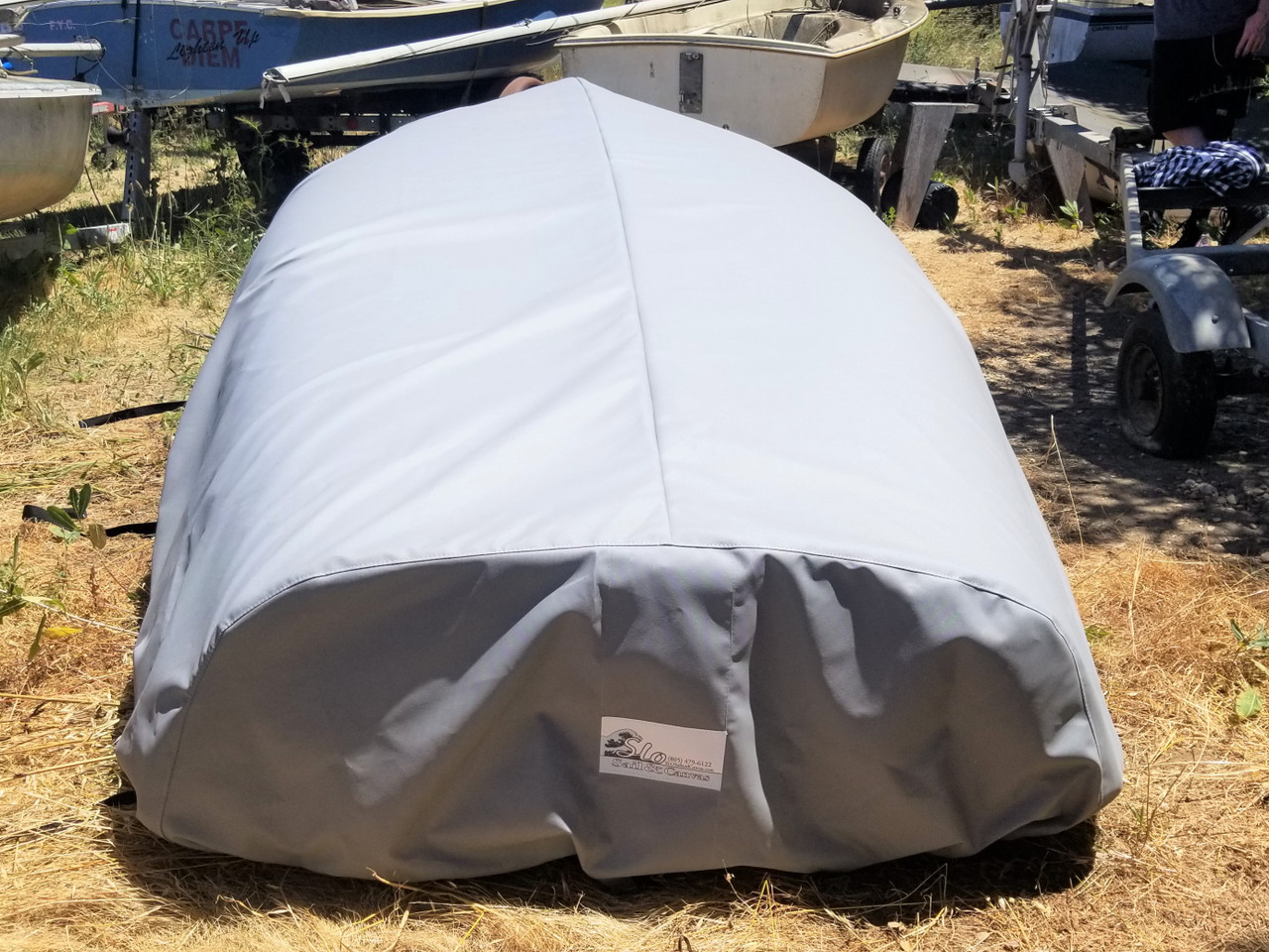 Bottom Hull Cover (with a solid transom) for a Coronado 15 sailing dinghy sailboat made in the USA by SLO Sail and Canvas. 