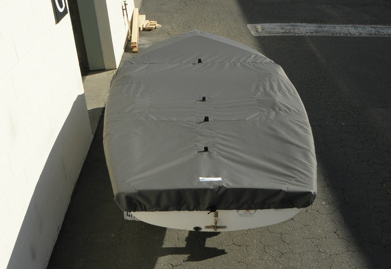 Our JY 14 Top Deck and Mast Up Flat Covers are available in 3 fabric, and many color options. Made to order by hand in San Luis Obispo California USA!