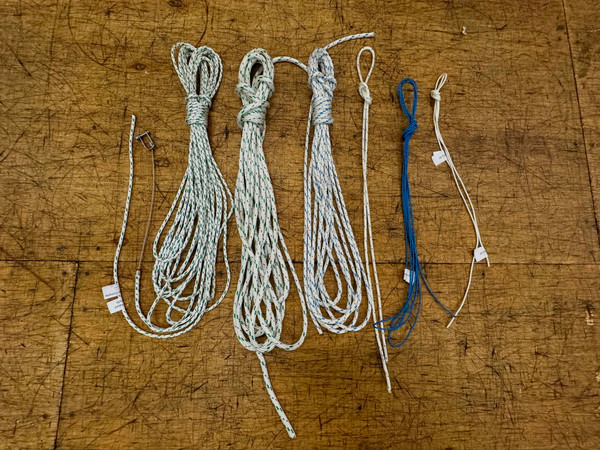 Hobie Getaway Line Kit by SLO SAIL AND CANVAS. Replaces your running rigging. Made with the very best cordage from Marlow Ropes and Challenge Sailcloth. CompTip main halyard line made in house with top-notch wire rope end, and shackle.  Easy Rite righting line available as an optional add-on. 