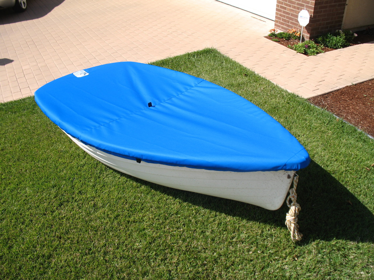 Sailboat Top Deck Cover made in America by skilled artisans at SLO Sail and Canvas. Shown in Polyester Royal Blue. Available in 3 fabrics and many color choices.

